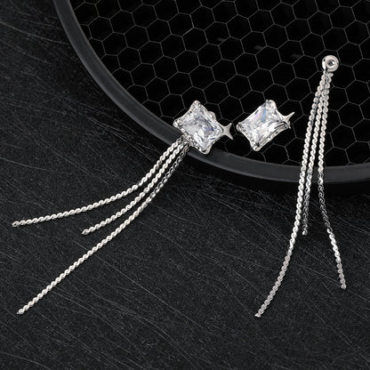 1 Pair Simple Style Tassel Rectangle Plating Inlay Titanium Steel Zircon Drop Earrings