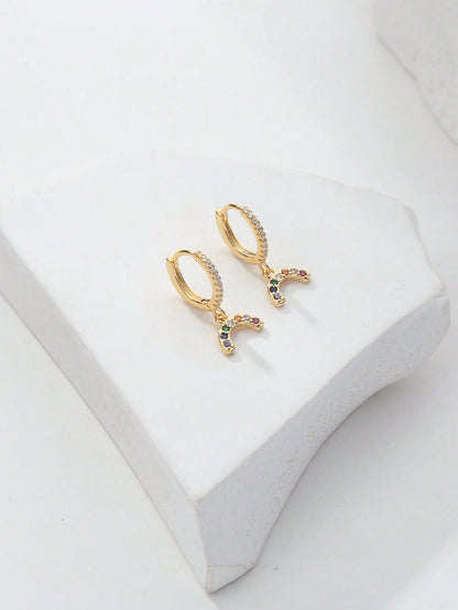 1 Pair IG Style Shiny Elk Inlay Copper Zircon 18K Gold Plated Ear Studs