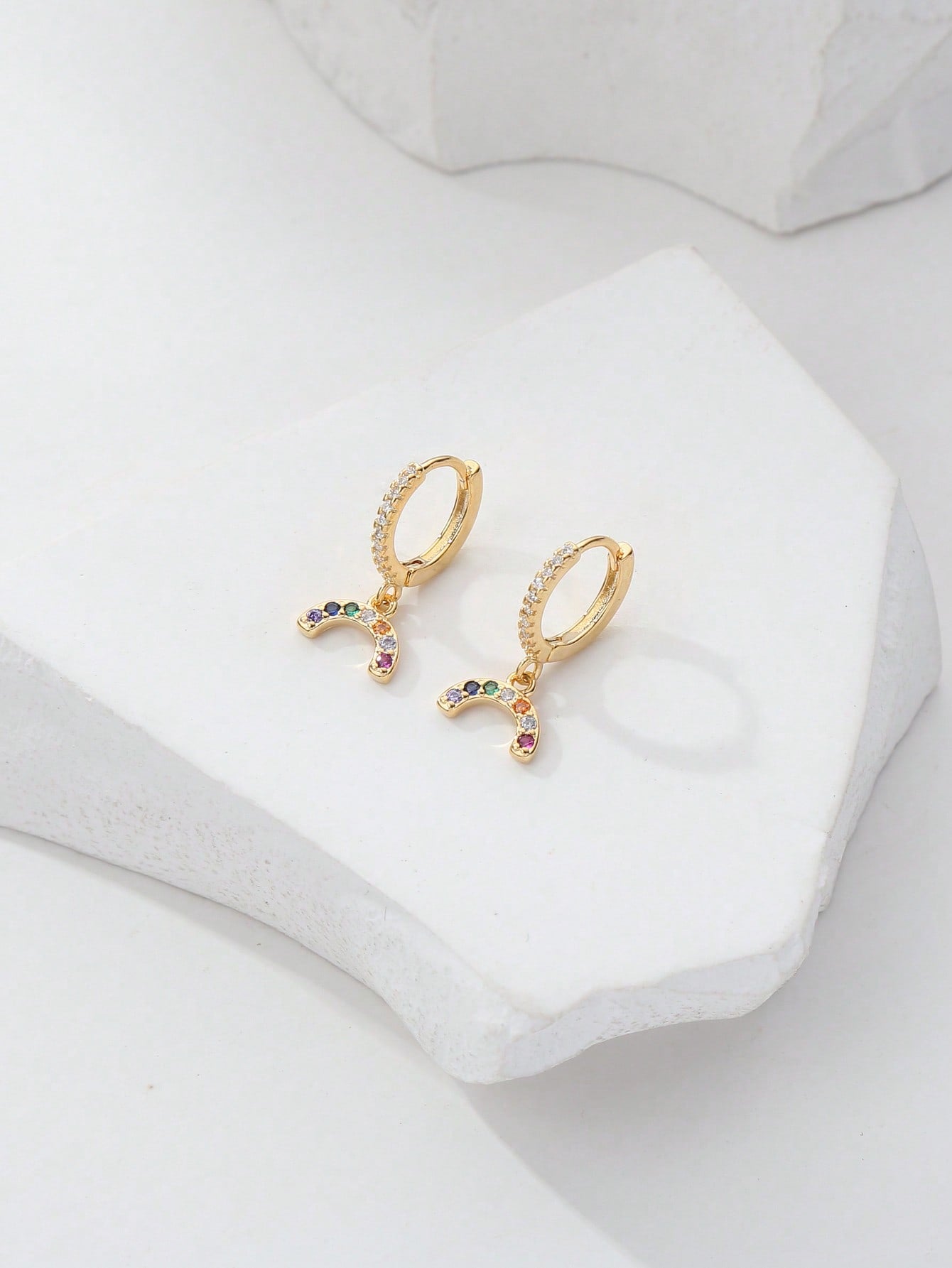 1 Pair IG Style Shiny Elk Inlay Copper Zircon 18K Gold Plated Ear Studs