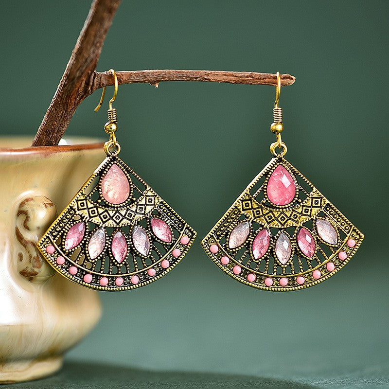 1 Pair Ethnic Style Sun Alloy Plating Inlay Beads Women's Drop Earrings