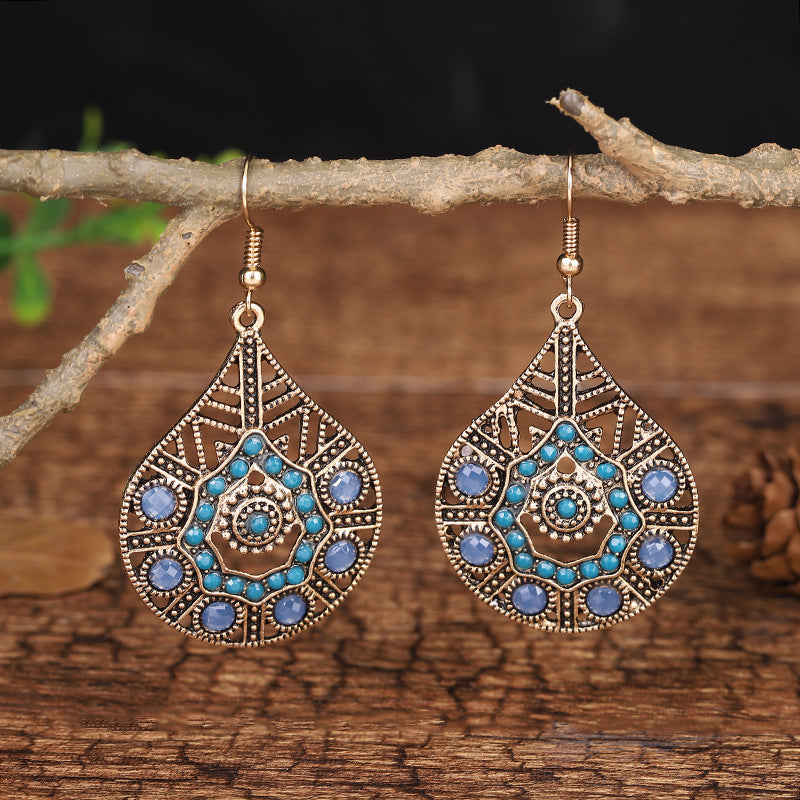 1 Pair Ethnic Style Sun Alloy Plating Inlay Beads Women's Drop Earrings