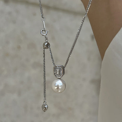 Sterling Silver Elegant Geometric Pearl Pendant Necklace