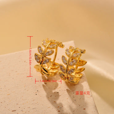 1 Pair Elegant Simple Style Leaves Plating Inlay Stainless Steel Zircon Earrings