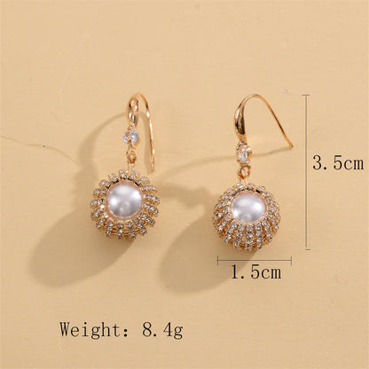 1 Pair Elegant Vacation Shiny Irregular Bow Knot Plating Inlay Copper Freshwater Pearl Zircon Drop Earrings