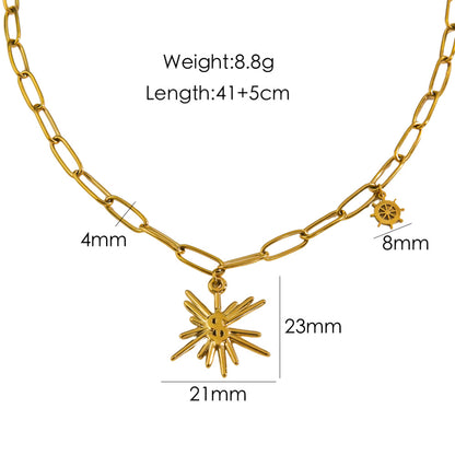 Stainless Steel Hip-Hop British Style Sun Tree Dollar Plating Inlay Natural Stone Pendant Necklace