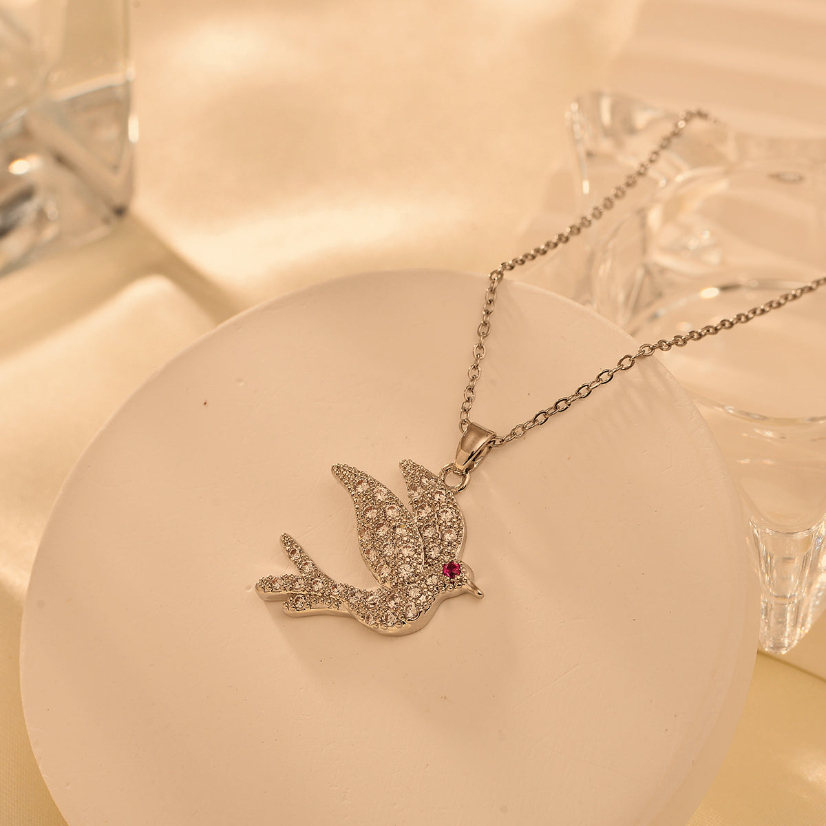 Titanium Steel Copper IG Style Simple Style Shiny Bird Inlay Zircon Pendant Necklace