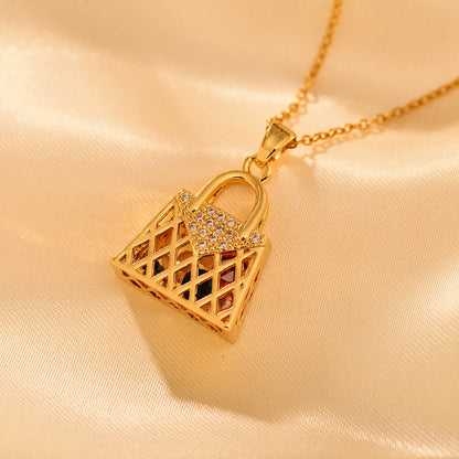 IG Style Simple Style Bag Alloy Copper Hollow Out Inlay Rhinestones Women's Pendant Necklace