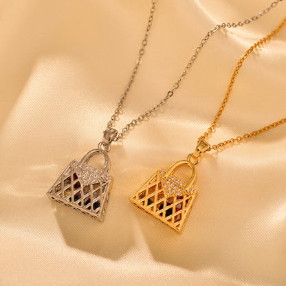 IG Style Simple Style Bag Alloy Copper Hollow Out Inlay Rhinestones Women's Pendant Necklace