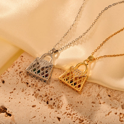 IG Style Simple Style Bag Alloy Copper Hollow Out Inlay Rhinestones Women's Pendant Necklace