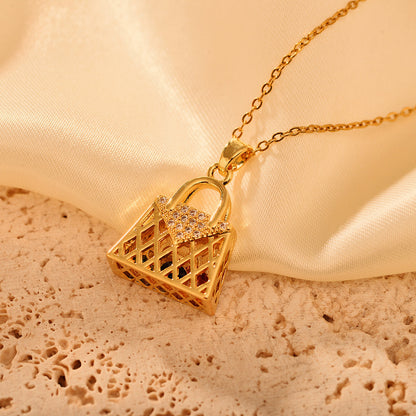 IG Style Simple Style Bag Alloy Copper Hollow Out Inlay Rhinestones Women's Pendant Necklace