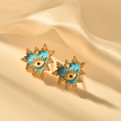 1 Pair Elegant Devil's Eye Copper Ear Studs