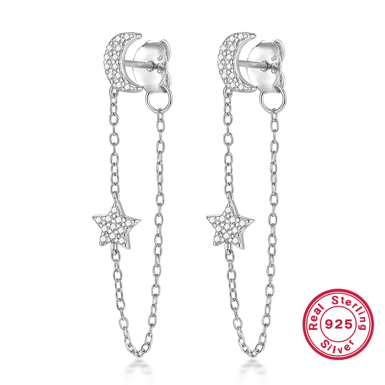 1 Pair Glam Simple Style Star Moon Tassel Plating Inlay Sterling Silver Zircon Drop Earrings