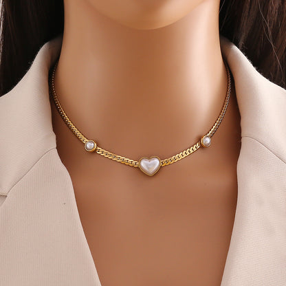 Stainless Steel Wedding Romantic Commute Heart Shape Plating Inlay Pearl Bracelets Earrings Necklace