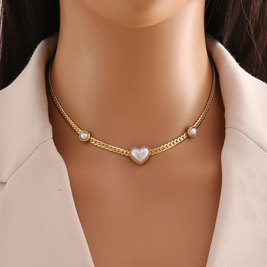 Stainless Steel Wedding Romantic Commute Heart Shape Plating Inlay Pearl Bracelets Earrings Necklace