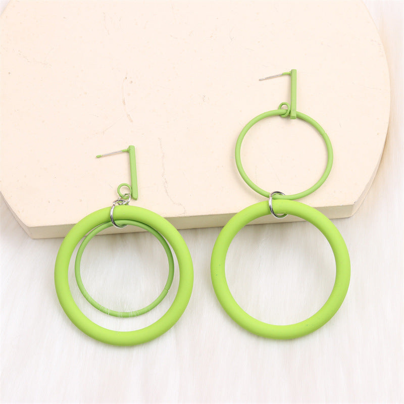 1 Pair Exaggerated Simple Style Round Spray Paint Alloy Drop Earrings