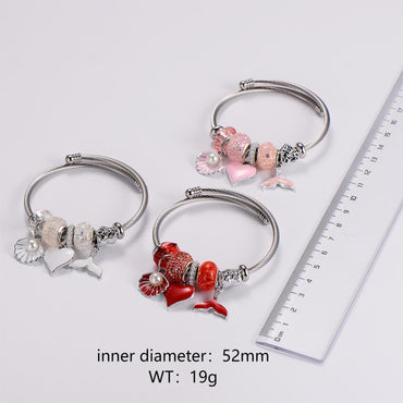 Stainless Steel Romantic Sweet Heart Shape Shell Fish Tail Inlay Artificial Pearls Wristband