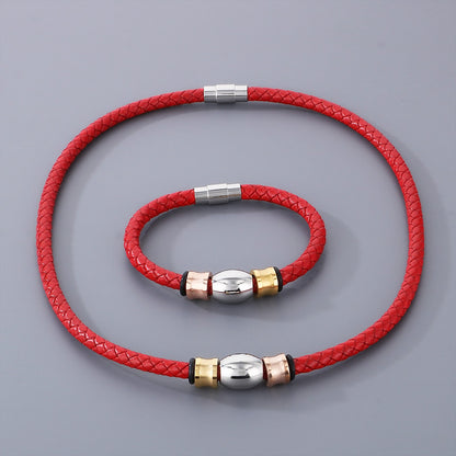 Hip-hop Geometric Pu Leather Titanium Steel Men's Bracelets Necklace