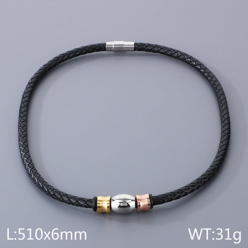 Hip-hop Geometric Pu Leather Titanium Steel Men's Bracelets Necklace