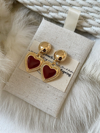 1 Pair Elegant Heart Shape Enamel Copper Drop Earrings