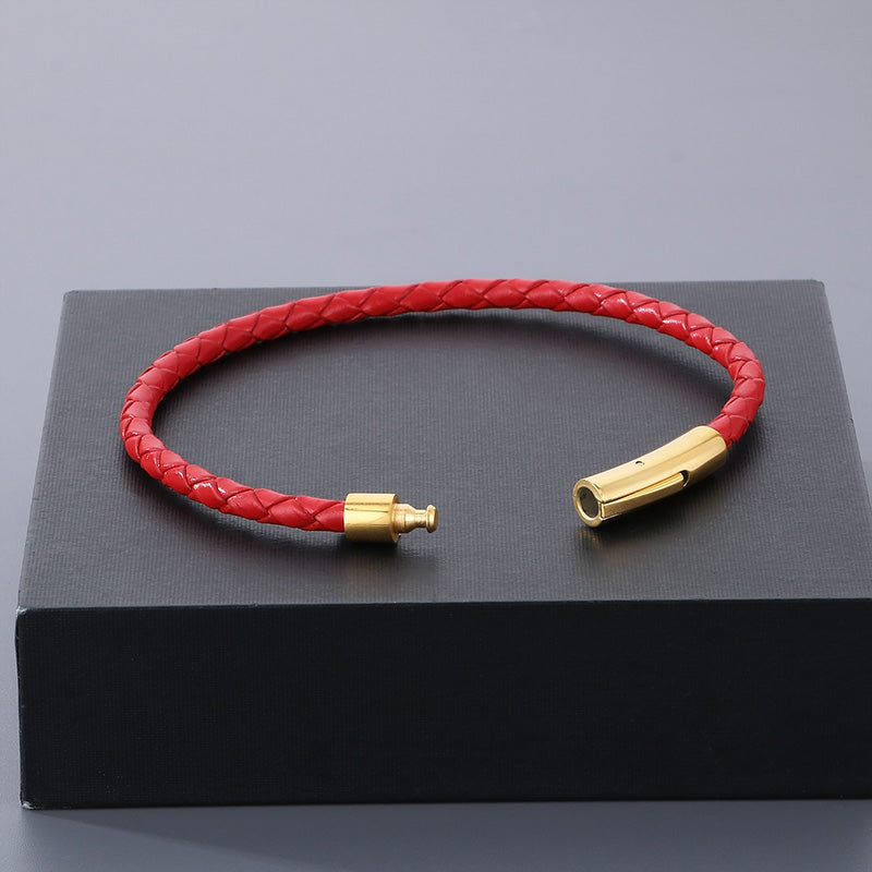 Hip-hop Simple Style Solid Color Leather Titanium Steel Braid Men's Bracelets Necklace