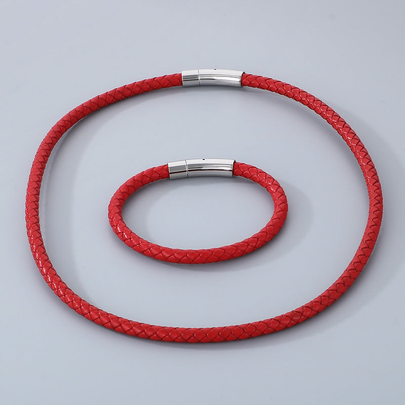 Hip-hop Simple Style Solid Color Leather Titanium Steel Braid Men's Bracelets Necklace