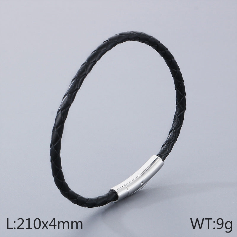 Hip-hop Simple Style Solid Color Leather Titanium Steel Braid Men's Bracelets Necklace