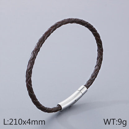 Hip-hop Simple Style Solid Color Leather Titanium Steel Braid Men's Bracelets Necklace