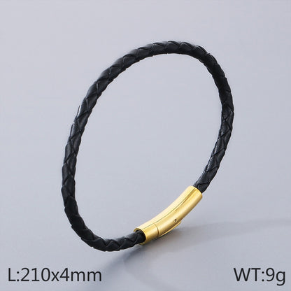 Hip-hop Simple Style Solid Color Leather Titanium Steel Braid Men's Bracelets Necklace