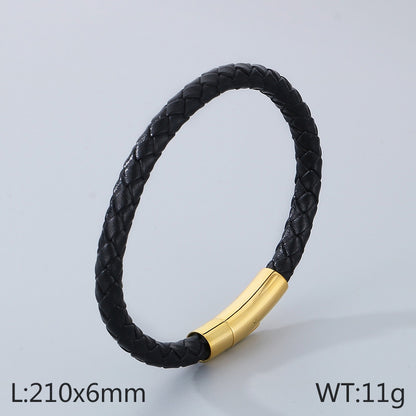 Hip-hop Simple Style Solid Color Leather Titanium Steel Braid Men's Bracelets Necklace