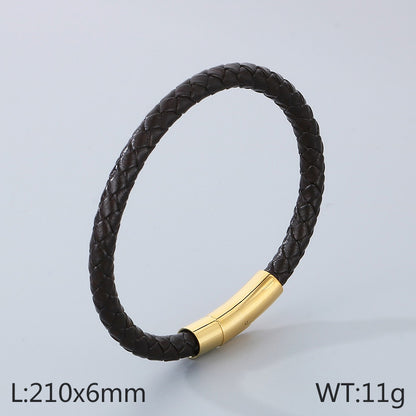 Hip-hop Simple Style Solid Color Leather Titanium Steel Braid Men's Bracelets Necklace