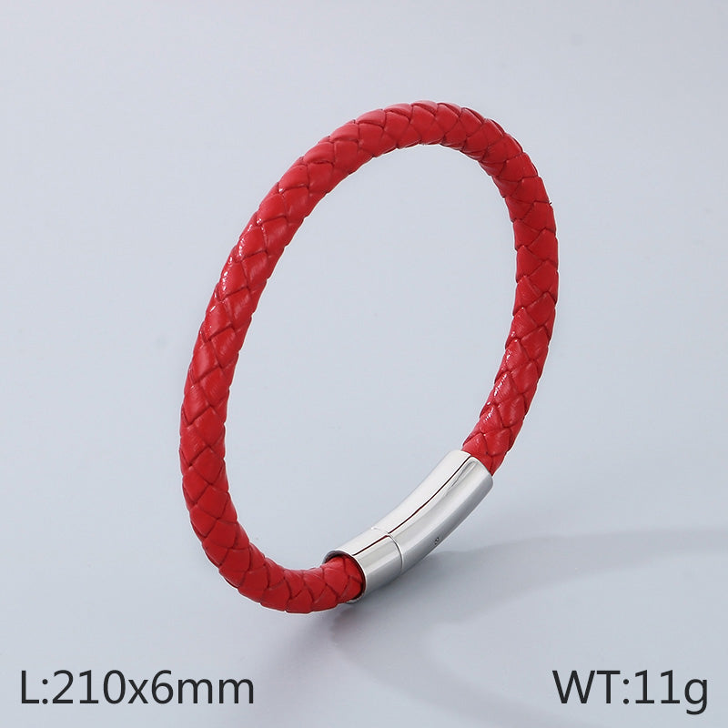 Hip-hop Simple Style Solid Color Leather Titanium Steel Braid Men's Bracelets Necklace