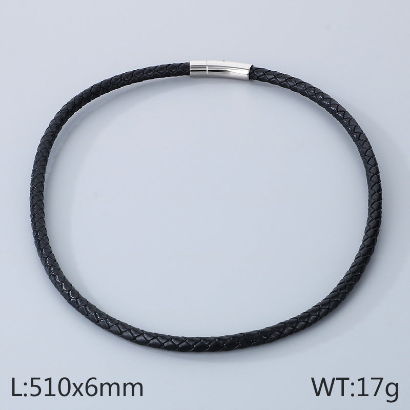 Hip-hop Simple Style Solid Color Leather Titanium Steel Braid Men's Bracelets Necklace