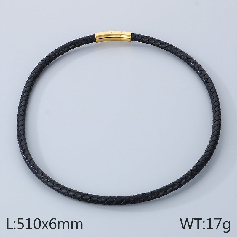 Hip-hop Simple Style Solid Color Leather Titanium Steel Braid Men's Bracelets Necklace