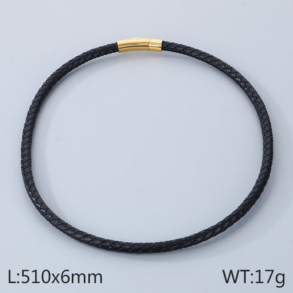 Hip-hop Simple Style Solid Color Leather Titanium Steel Braid Men's Bracelets Necklace