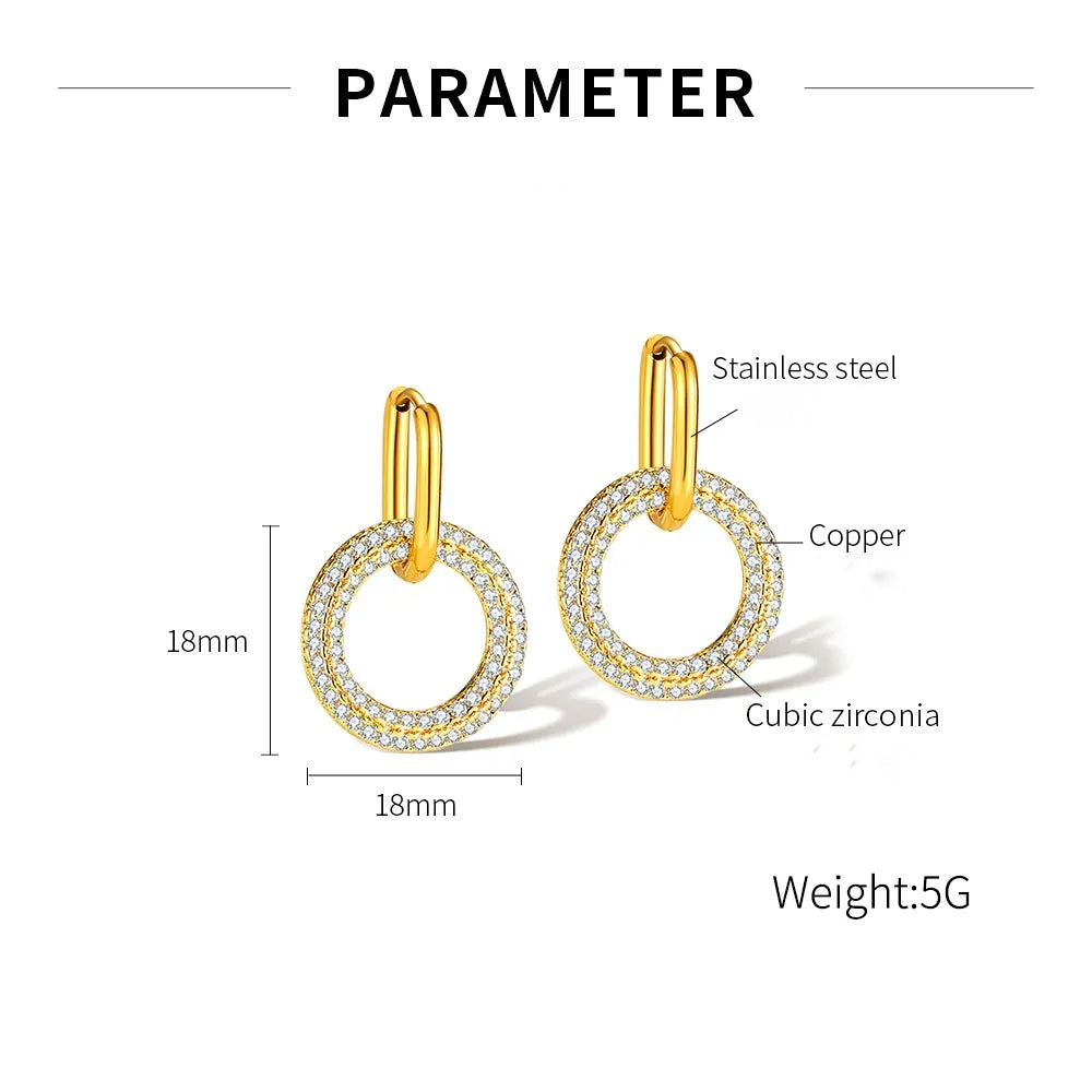 1 Pair Simple Style Round Square Heart Shape Plating Inlay Stainless Steel Copper Zircon Earrings