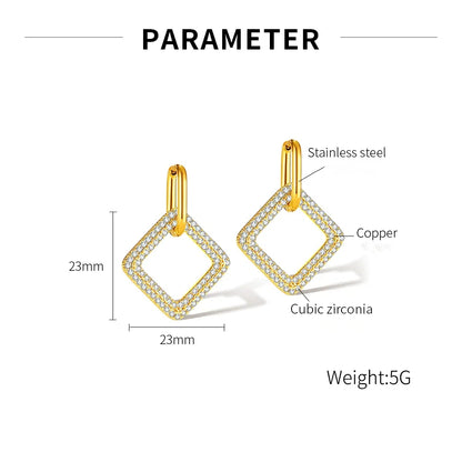 1 Pair Simple Style Round Square Heart Shape Plating Inlay Stainless Steel Copper Zircon Earrings