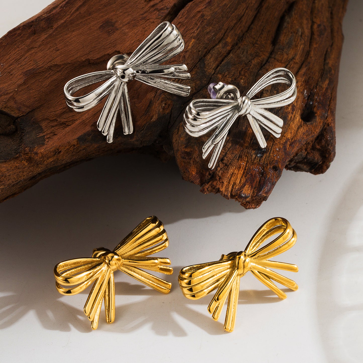 1 Pair Sweet Simple Style Bow Knot Plating Stainless Steel 18k Gold Plated Ear Studs