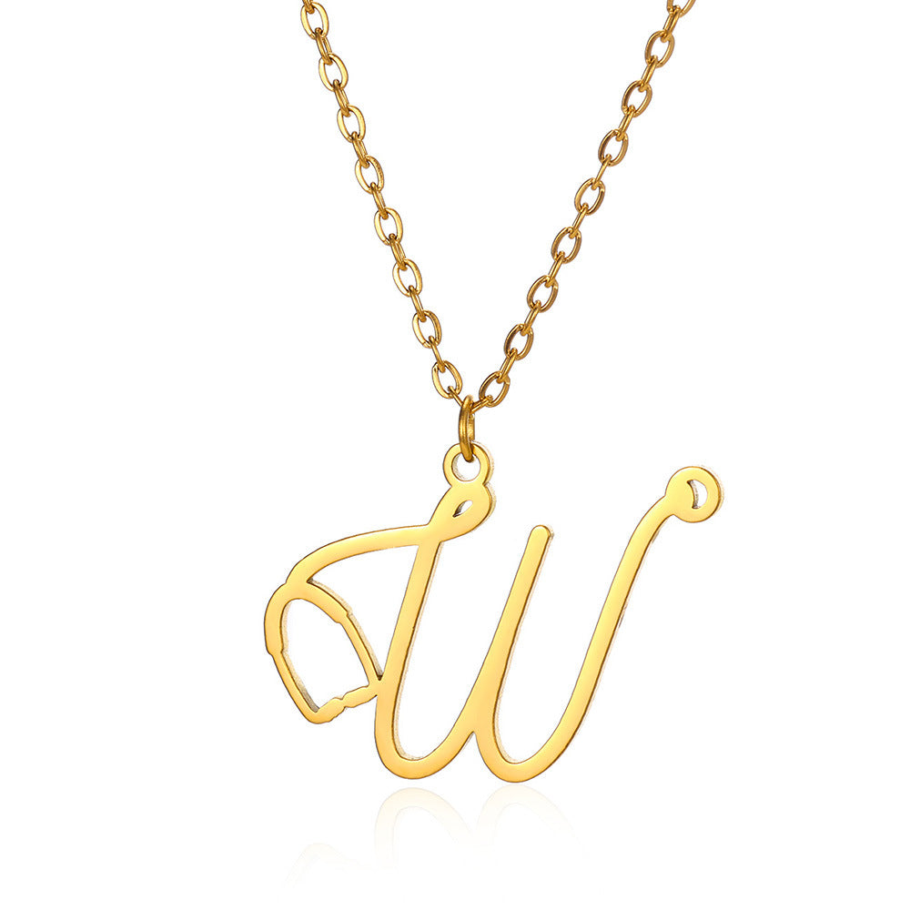 Stainless Steel Simple Style Letter Plating Pendant Necklace