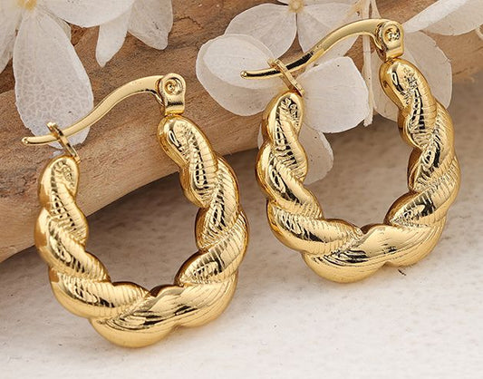 1 Pair IG Style C Shape Twist Plating Stainless Steel Hoop Earrings