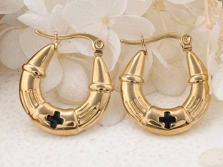 1 Pair IG Style C Shape Cross Plating Stainless Steel Hoop Earrings