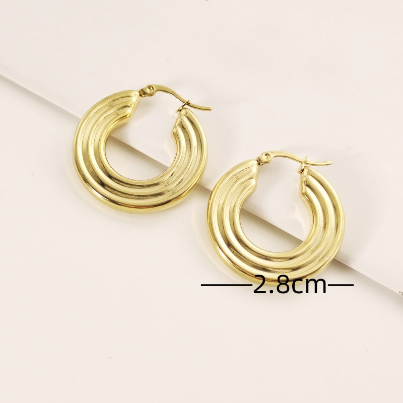 1 Pair Simple Style Round Square Titanium Steel 18K Gold Plated Earrings