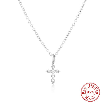 Sterling Silver Simple Style Cross Inlay Zircon Pendant Necklace