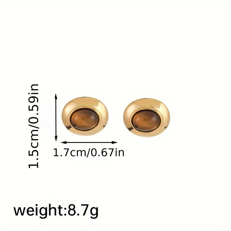 1 Pair Vacation Modern Style Oval Inlay Copper Tiger Eye Obsidian Ear Studs