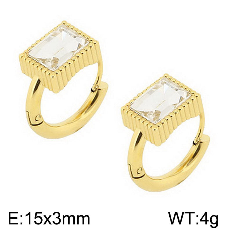 1 Pair Simple Style Oval Butterfly Rectangle Plating Inlay Titanium Steel Zircon 18K Gold Plated Hoop Earrings