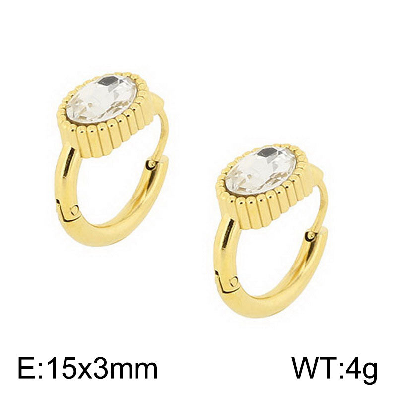 1 Pair Simple Style Oval Butterfly Rectangle Plating Inlay Titanium Steel Zircon 18K Gold Plated Hoop Earrings