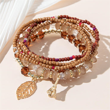 Simple Style Tower Leaves Artificial Crystal Alloy Beaded Layered Women's Bracelets