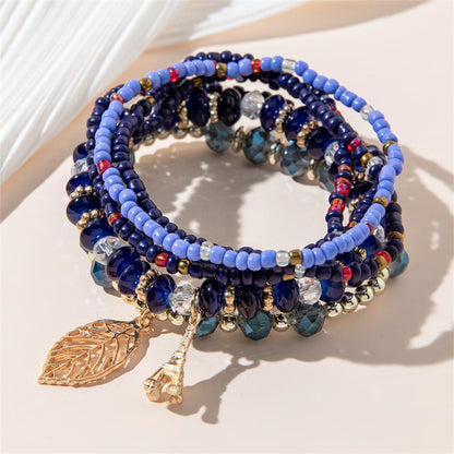 Simple Style Tower Leaves Artificial Crystal Alloy Beaded Layered Women's Bracelets