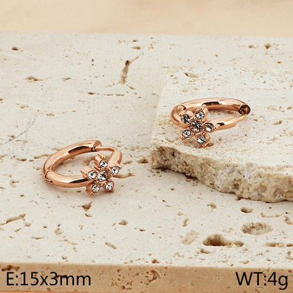 1 Pair Simple Style Flower Plating Inlay Stainless Steel Zircon 18K Gold Plated Hoop Earrings