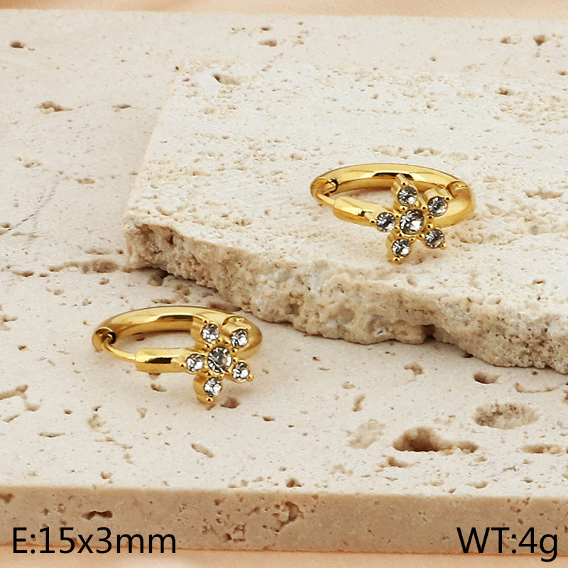 1 Pair Simple Style Flower Plating Inlay Stainless Steel Zircon 18K Gold Plated Hoop Earrings