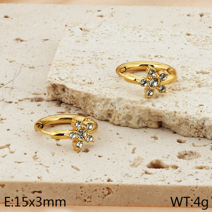 1 Pair Simple Style Flower Plating Inlay Stainless Steel Zircon 18K Gold Plated Hoop Earrings